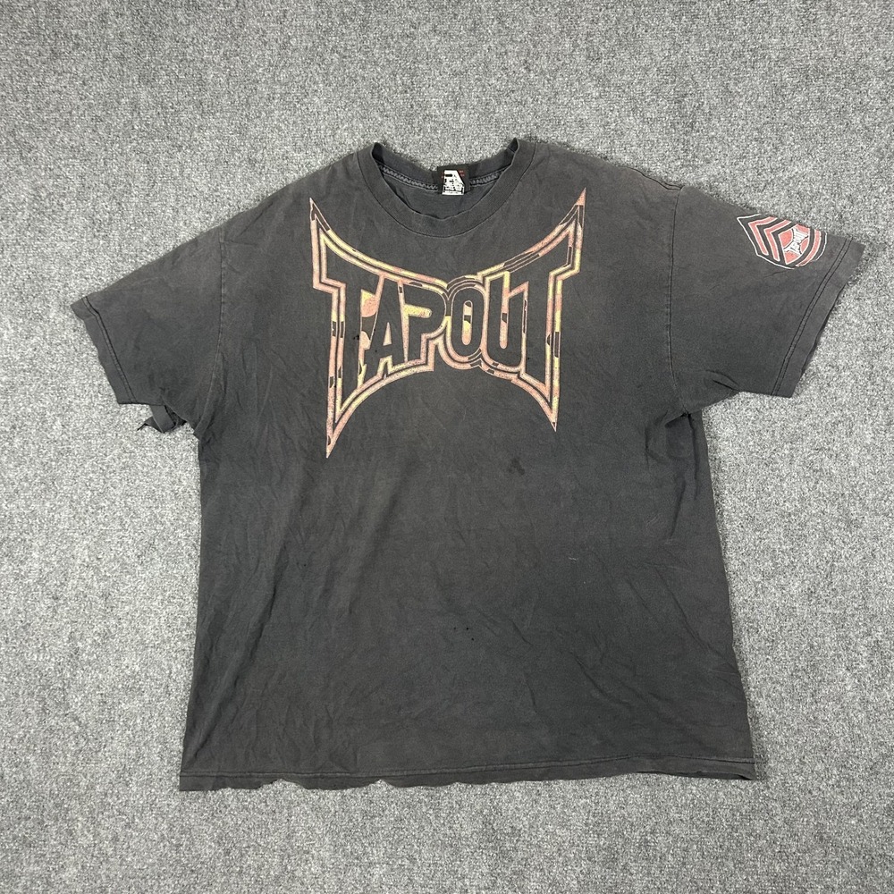 Vintage Y2K TAPOUT Graphic MMA Black T-Shirt Men's XL Distress Faded USA #3036